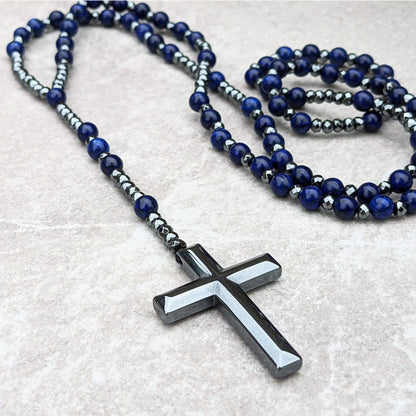 Men's Rosary Necklace with Lapis Lazuli and Tiger Eye – Orion Design