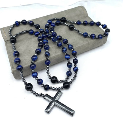 Men's Rosary Necklace with Lapis Lazuli and Tiger Eye – Orion Design