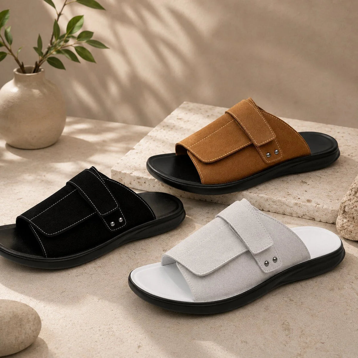 Men's Slide Sandals Adjustable Strap & Cushioned Sole