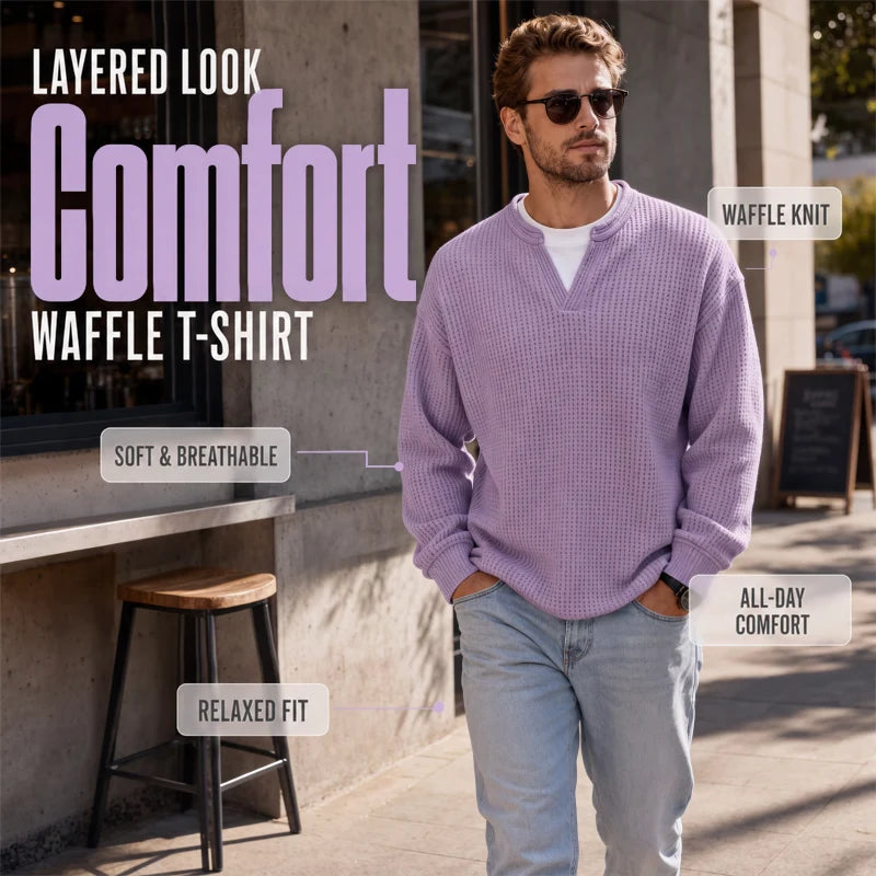 Men’s Sweater Waffle Knit Mock Layer Long Sleeve