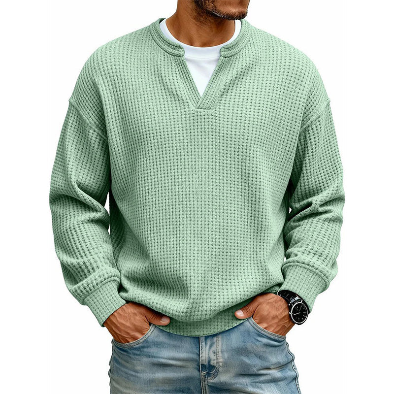 Men’s Sweater Waffle Knit Mock Layer Long Sleeve