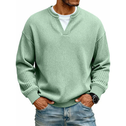 Men’s Sweater Waffle Knit Mock Layer Long Sleeve