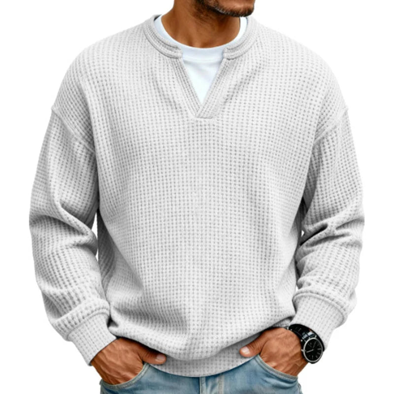 Men’s Sweater Waffle Knit Mock Layer Long Sleeve