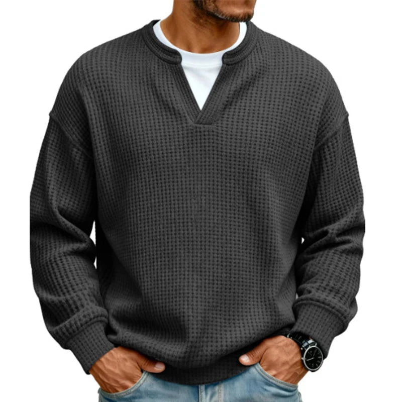 Men’s Sweater Waffle Knit Mock Layer Long Sleeve