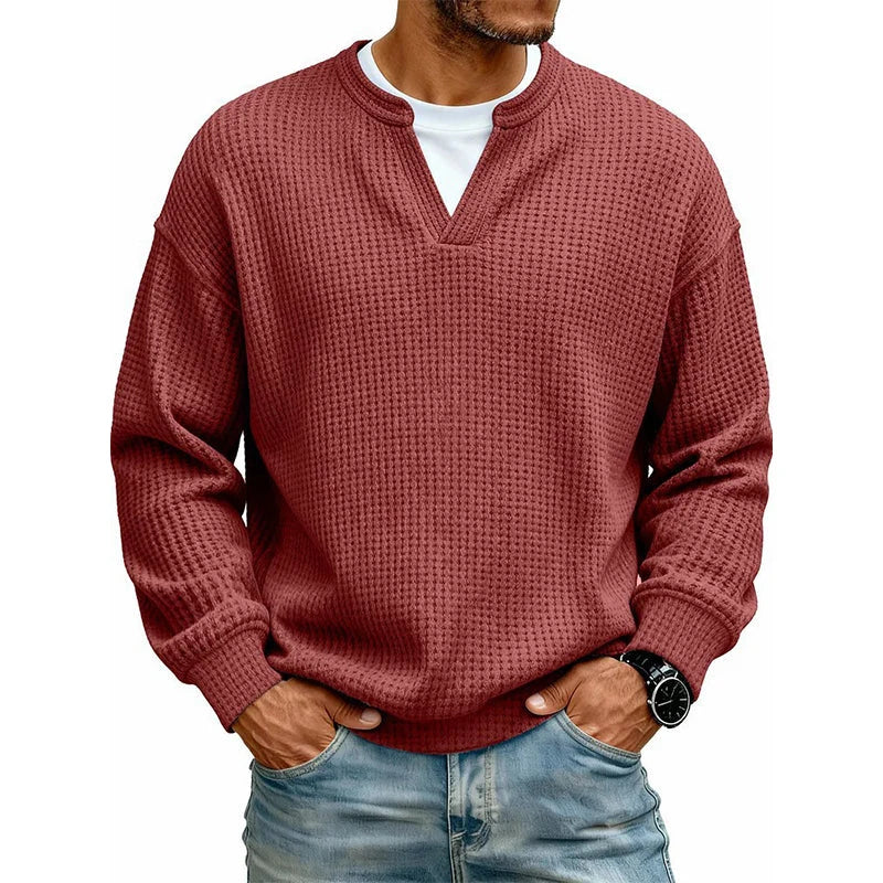 Men’s Sweater Waffle Knit Mock Layer Long Sleeve