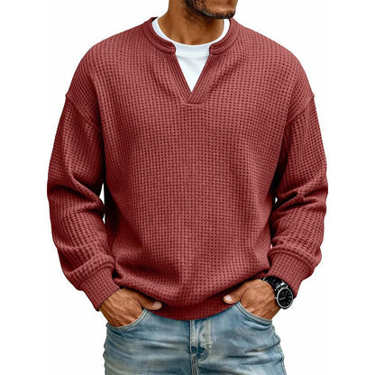 Men’s Sweater Waffle Knit Mock Layer Long Sleeve
