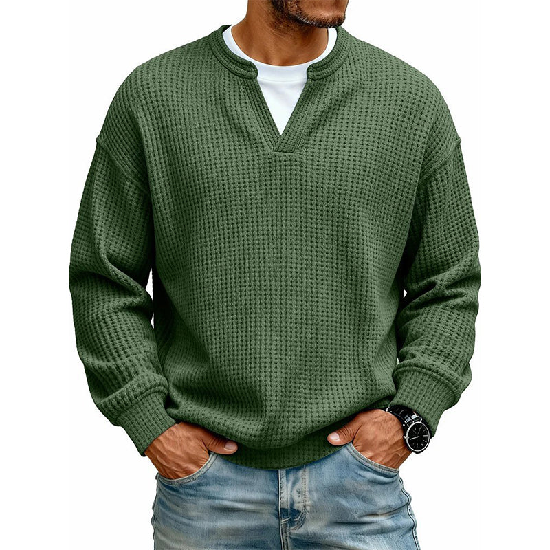 Men’s Sweater Waffle Knit Mock Layer Long Sleeve