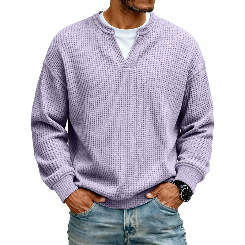 Men’s Sweater Waffle Knit Mock Layer Long Sleeve