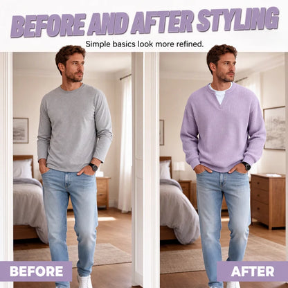 Men’s Sweater Waffle Knit Mock Layer Long Sleeve