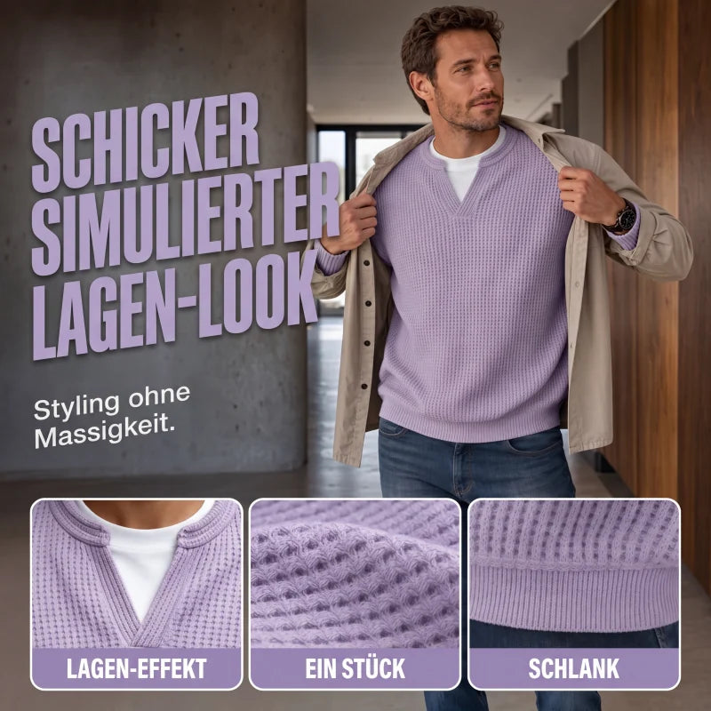 Men’s Sweater Waffle Knit Mock Layer Long Sleeve