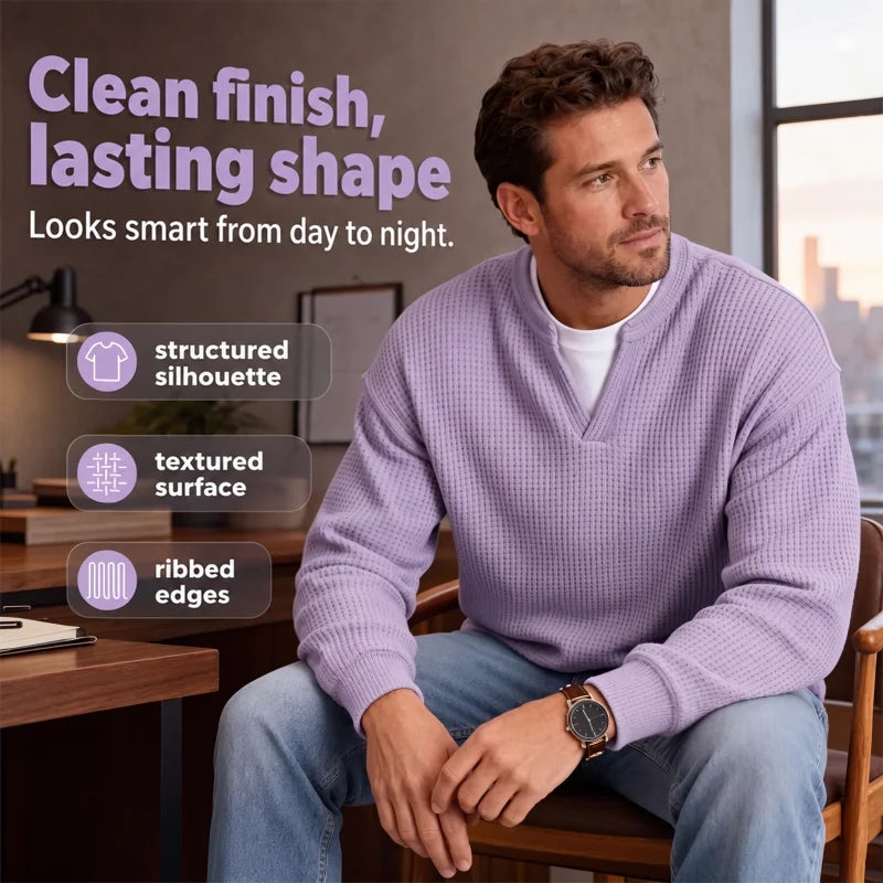 Men’s Sweater Waffle Knit Mock Layer Long Sleeve