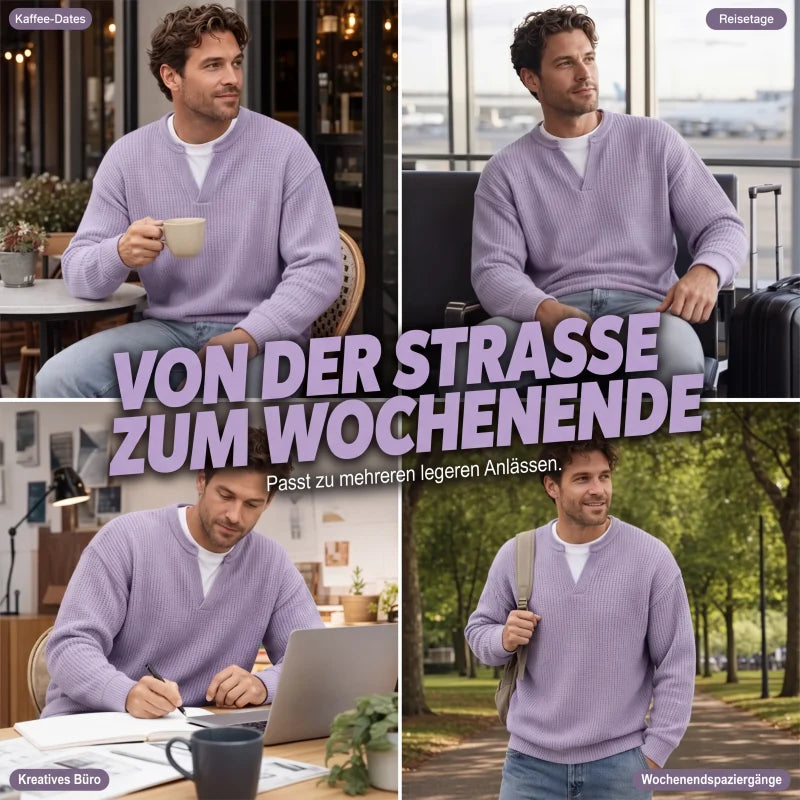 Men’s Sweater Waffle Knit Mock Layer Long Sleeve
