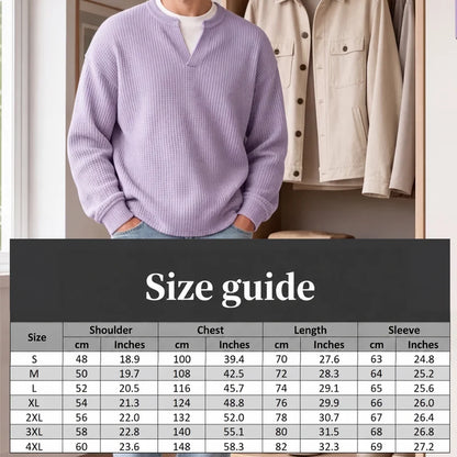 Men’s Sweater Waffle Knit Mock Layer Long Sleeve