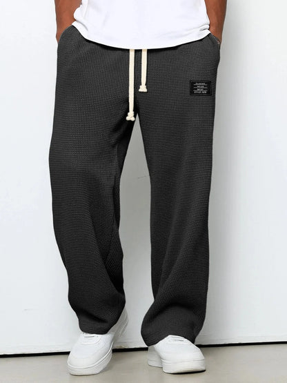Men’s Trousers Waffle Knit Wide Leg Drawstring Waist
