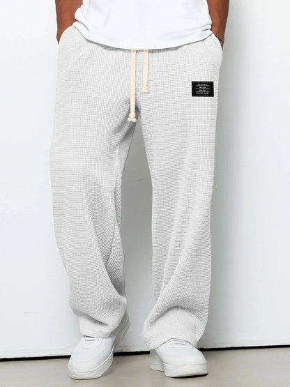 Men’s Trousers Waffle Knit Wide Leg Drawstring Waist