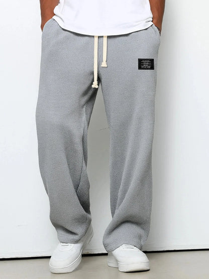 Men’s Trousers Waffle Knit Wide Leg Drawstring Waist