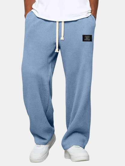 Men’s Trousers Waffle Knit Wide Leg Drawstring Waist