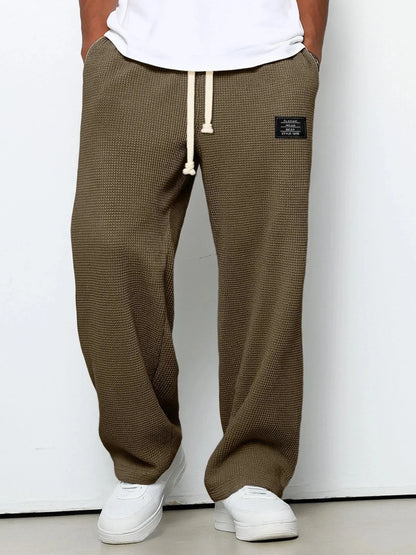 Men’s Trousers Waffle Knit Wide Leg Drawstring Waist