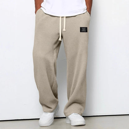 Men’s Trousers Waffle Knit Wide Leg Drawstring Waist