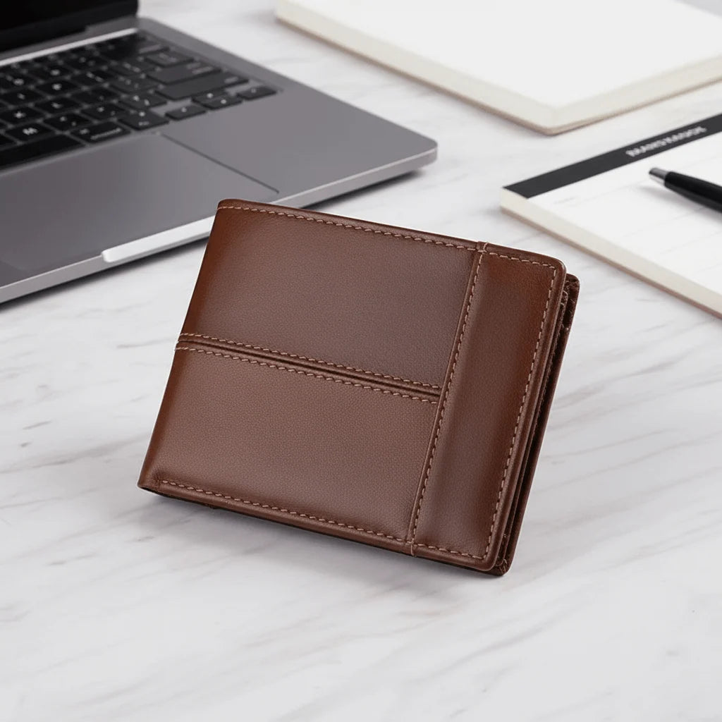 Men’s Wallet Genuine Leather Slim Fold RFID-Blocking 10 Card Slots