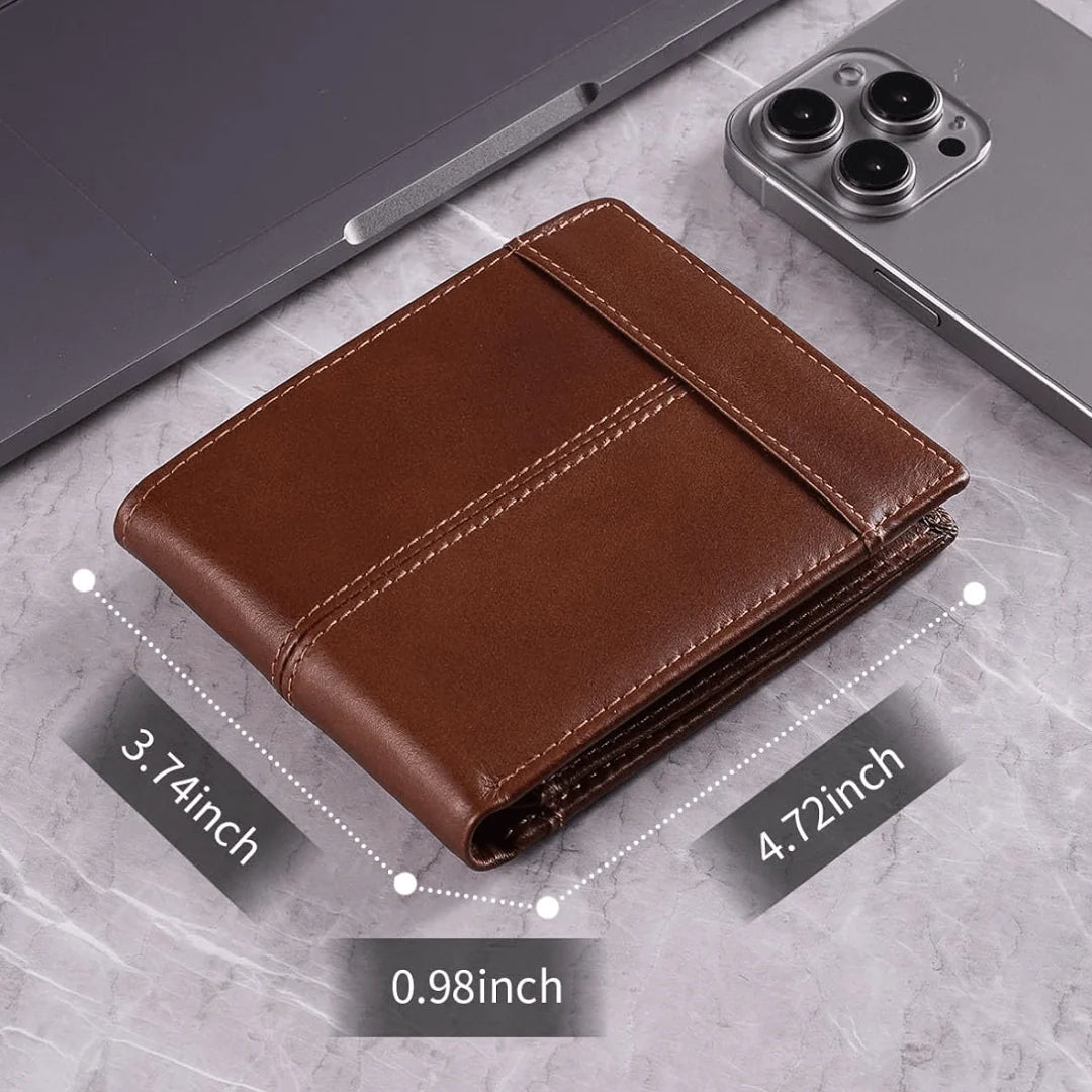 Men’s Wallet Genuine Leather Slim Fold RFID-Blocking 10 Card Slots