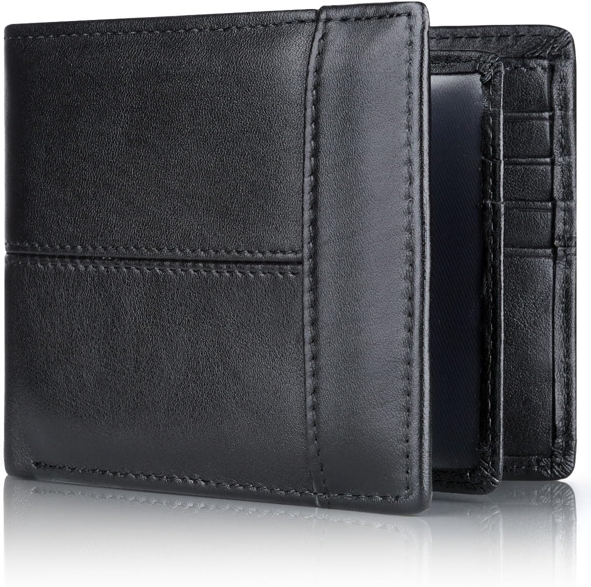 Men’s Wallet Genuine Leather Slim Fold RFID-Blocking 10 Card Slots