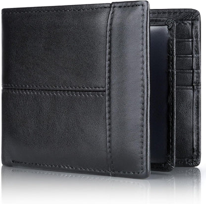 Men’s Wallet Genuine Leather Slim Fold RFID-Blocking 10 Card Slots