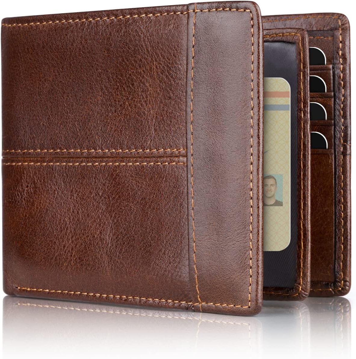 Men’s Wallet Genuine Leather Slim Fold RFID-Blocking 10 Card Slots