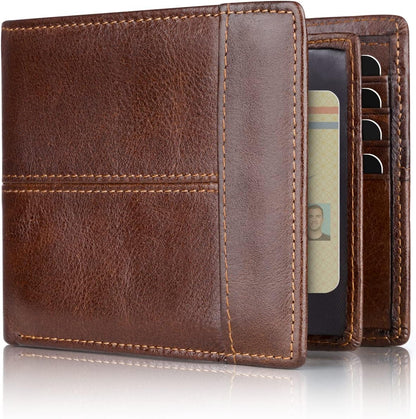 Men’s Wallet Genuine Leather Slim Fold RFID-Blocking 10 Card Slots