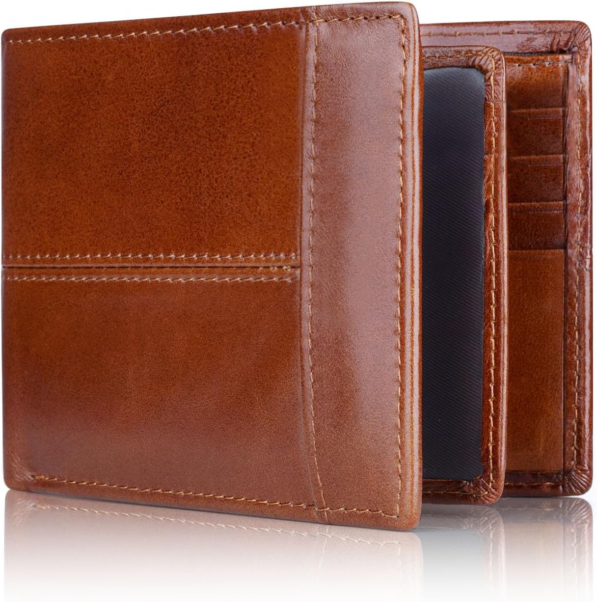 Men’s Wallet Genuine Leather Slim Fold RFID-Blocking 10 Card Slots