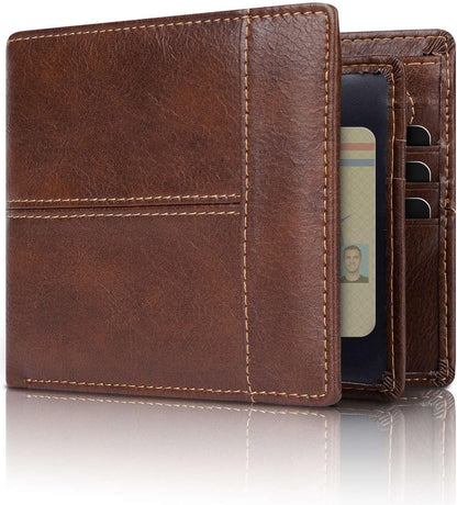 Men’s Wallet Genuine Leather Slim Fold RFID-Blocking 10 Card Slots