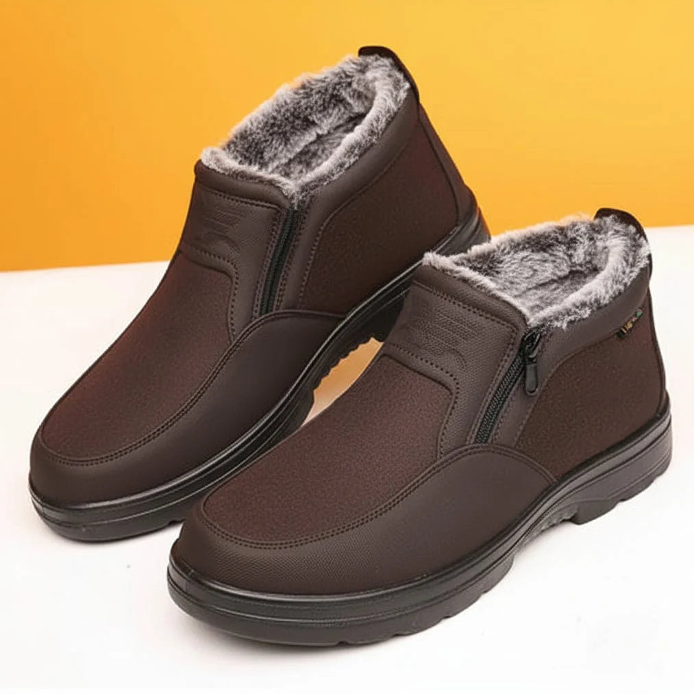 Men’s Winter Shoes Waterproof Leather Fur-Lined Non-Slip Sole
