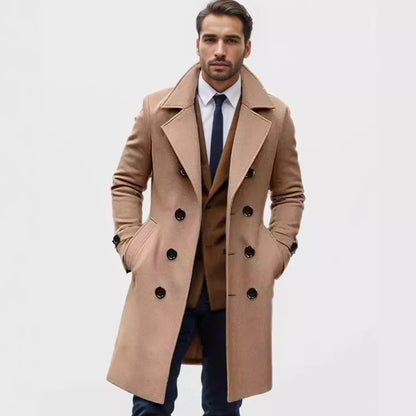Men’s Wool Blend Coat Double-Breasted Tailored Fit With Pockets