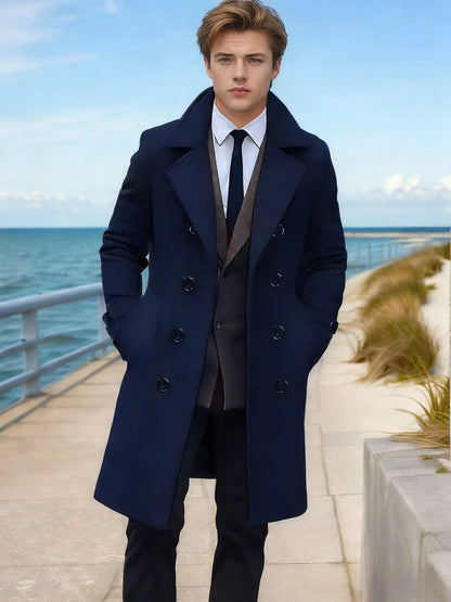 Men’s Wool Blend Coat Double-Breasted Tailored Fit With Pockets