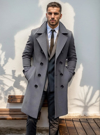 Men’s Wool Blend Coat Double-Breasted Tailored Fit With Pockets