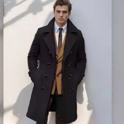 Men’s Wool Blend Coat Double-Breasted Tailored Fit With Pockets