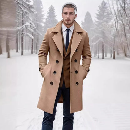 Men’s Wool Blend Coat Double-Breasted Tailored Fit With Pockets