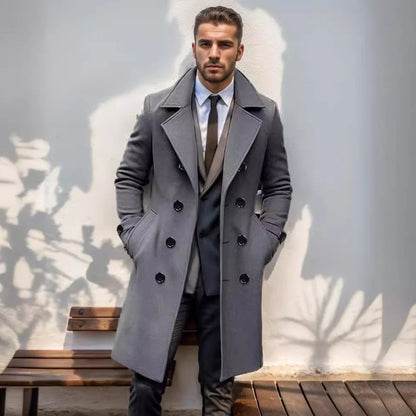 Men’s Wool Blend Coat Double-Breasted Tailored Fit With Pockets