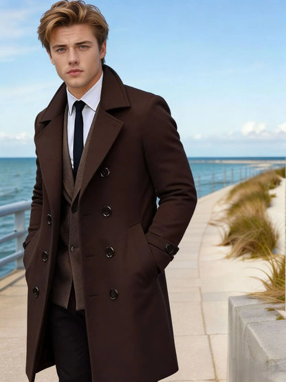 Men’s Wool Blend Coat Double-Breasted Tailored Fit With Pockets