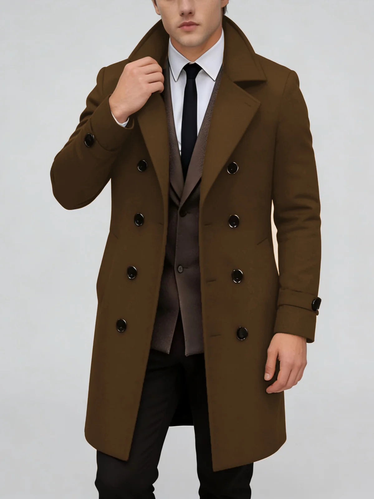 Men’s Wool Blend Coat Double-Breasted Tailored Fit With Pockets