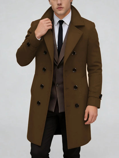 Men’s Wool Blend Coat Double-Breasted Tailored Fit With Pockets