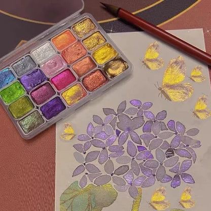 Metallic Watercolor Set 20 Shimmering Colors Compact Travel Case