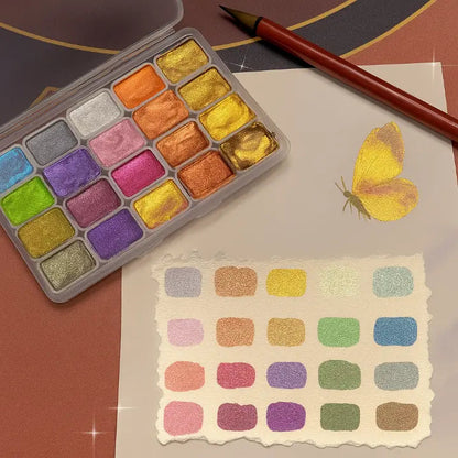 Metallic Watercolor Set 20 Shimmering Colors Compact Travel Case