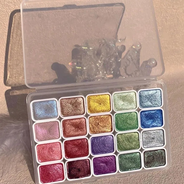 Metallic Watercolor Set 20 Shimmering Colors Compact Travel Case