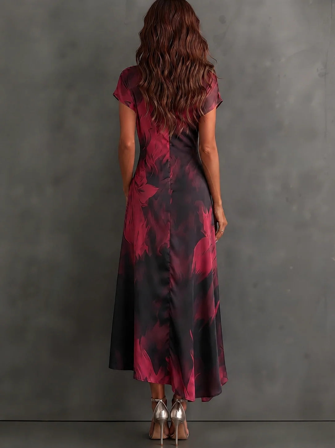 Midi Dress Abstract Print Wrap V-Neck Tie Waist