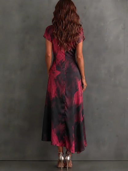 Midi Dress Abstract Print Wrap V-Neck Tie Waist