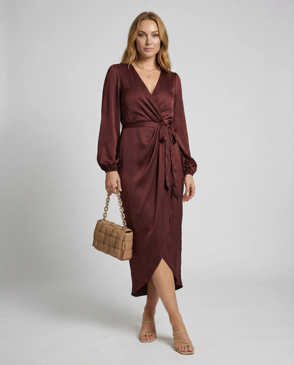 Midi Wrap Dress Long Sleeve Curve-Flattering Fit