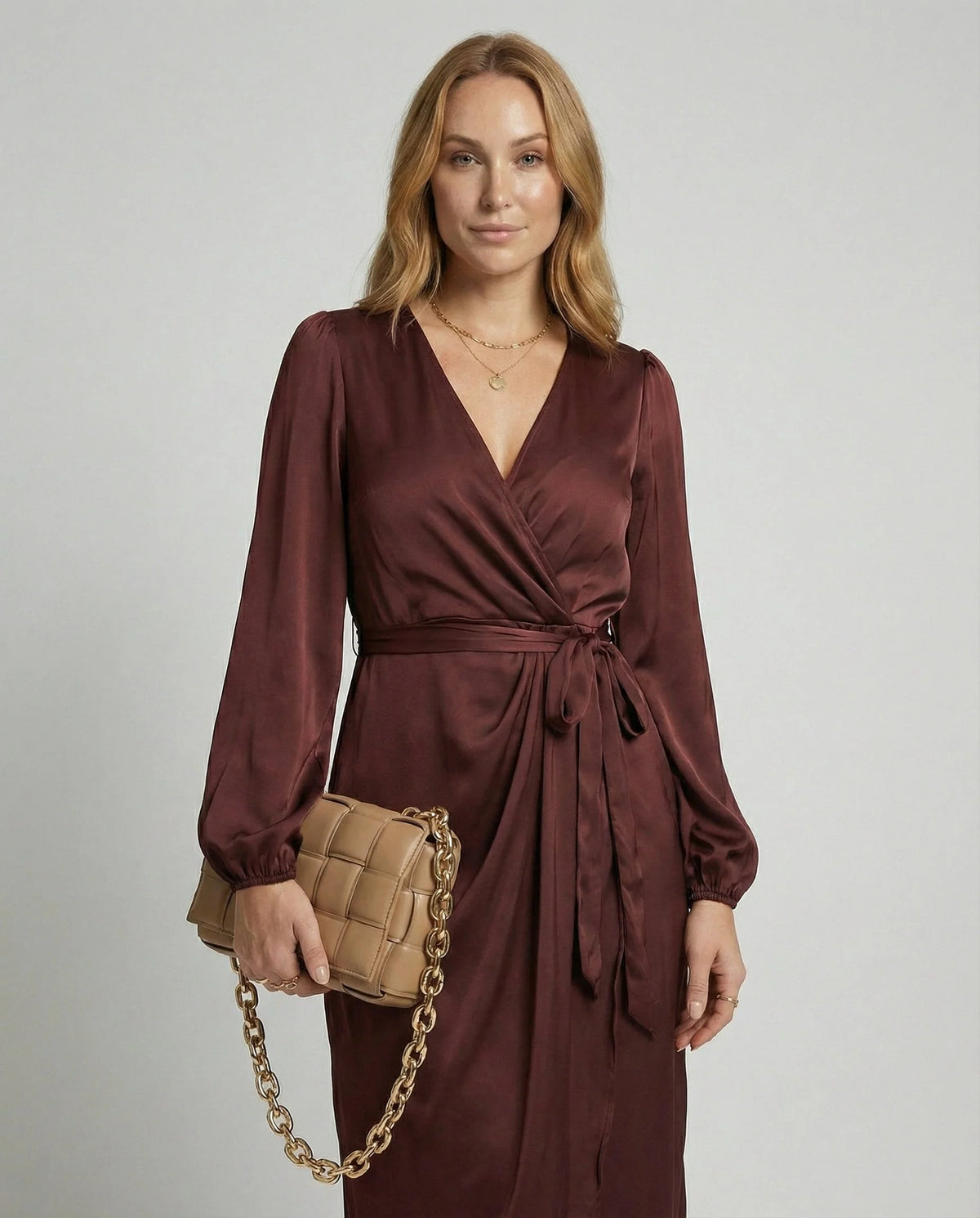 Midi Wrap Dress Long Sleeve Curve-Flattering Fit