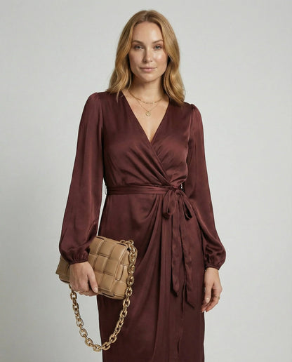 Midi Wrap Dress Long Sleeve Curve-Flattering Fit
