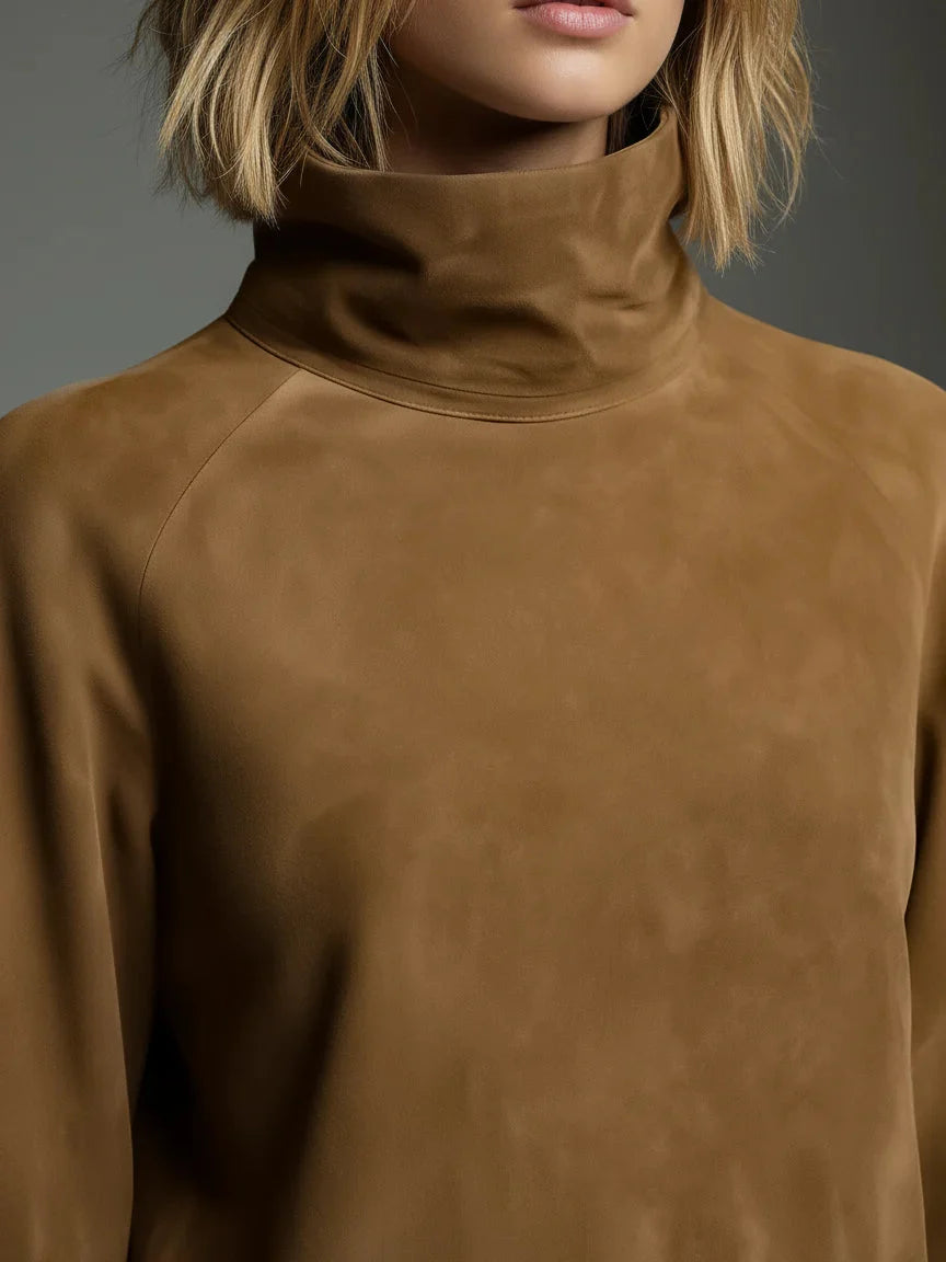 Mini Dress Suede Turtleneck Relaxed Fit